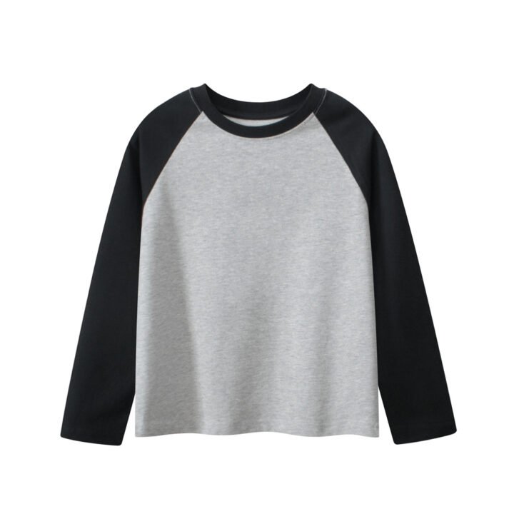 Kids blank cotton long sleeve raglan t-shirt in heather grey and black NH3132