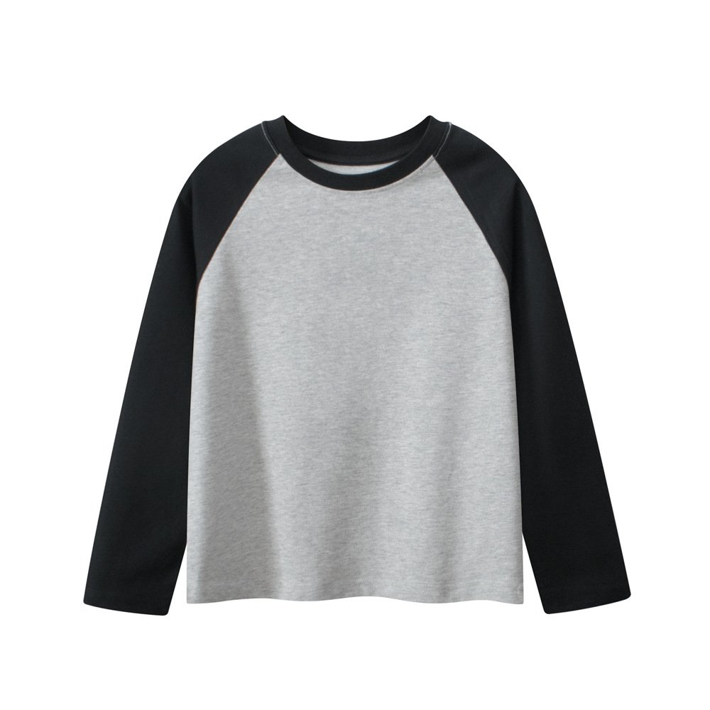 Kids blank cotton long sleeve raglan t-shirt in heather grey and black NH3132
