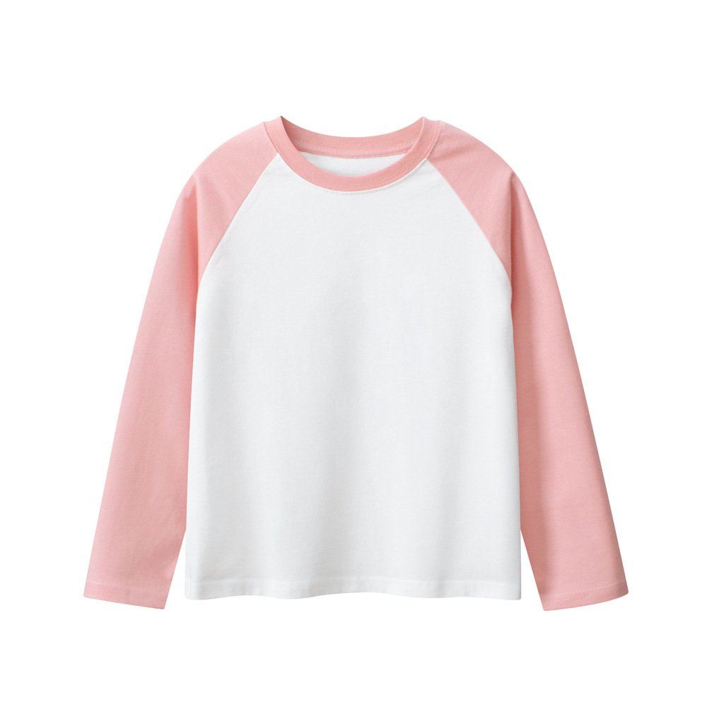 Kids blank long sleeve raglan t-shirt in pink and white color block