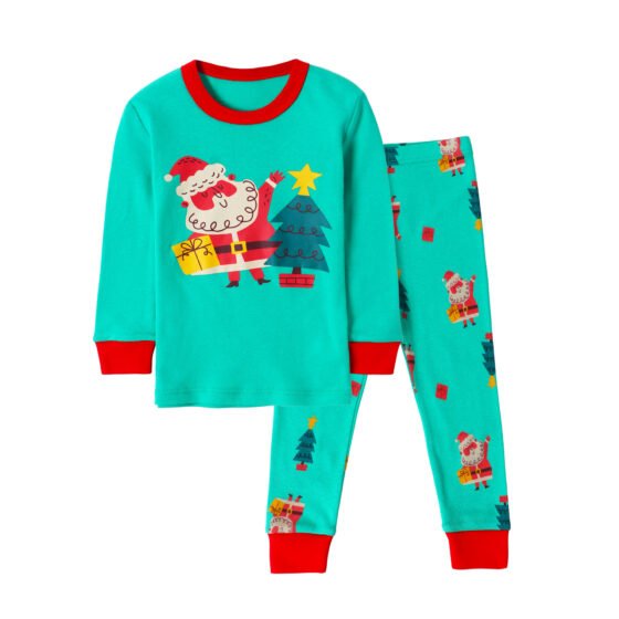 Wholesale kids christmas pajama set piece sleepwear santa green