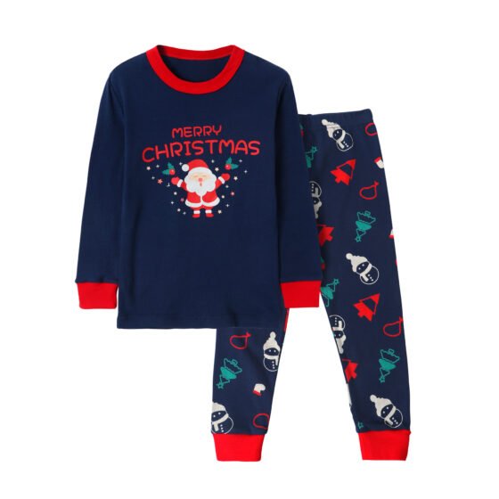 Wholesale kids christmas pajama set piece sleepwear santa navy