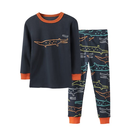 Wholesale kids christmas pajama set piece sleepwear crocodile navy