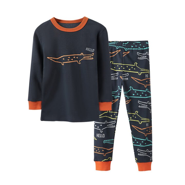Wholesale kids christmas pajama set piece sleepwear crocodile navy