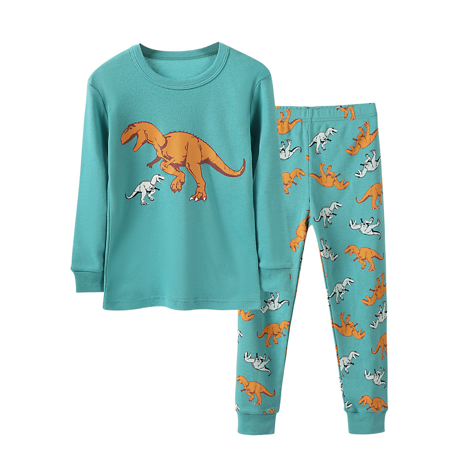 Wholesale kids christmas pajama set piece sleepwear dinosaur green t rex