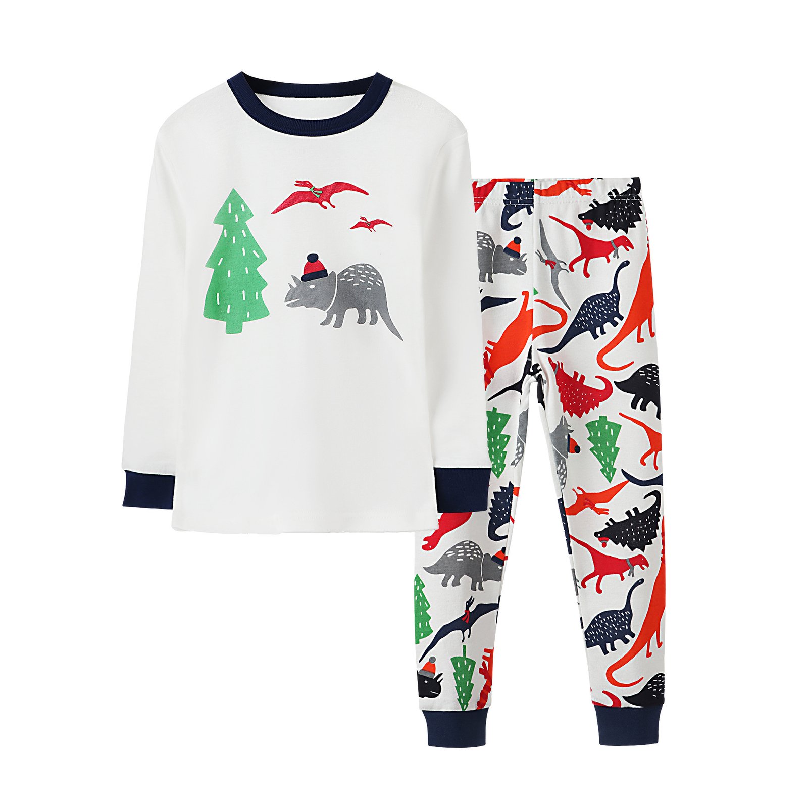 Wholesale kids christmas pajama set piece sleepwear dinosaur white