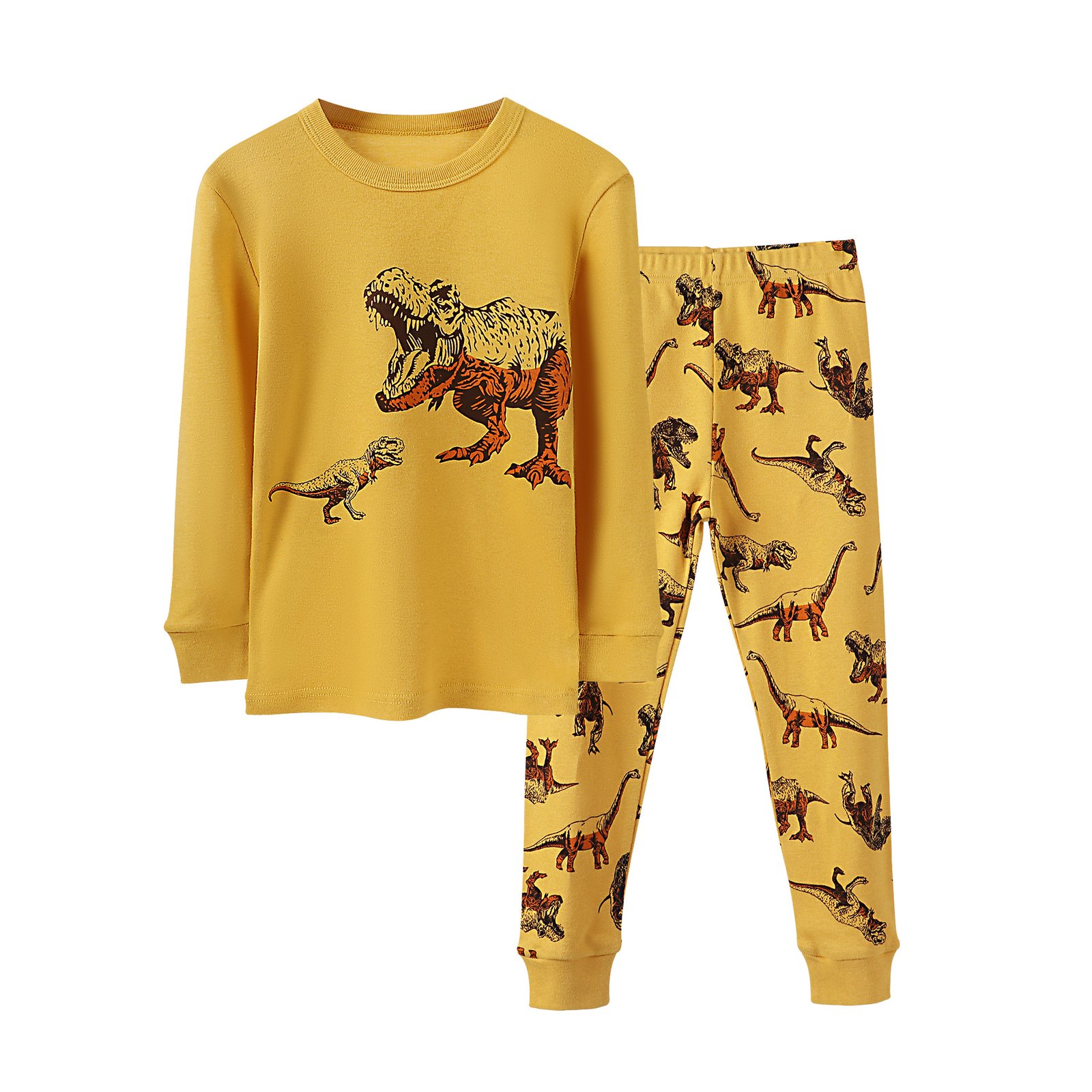 Wholesale kids christmas pajama set piece sleepwear dinosaur yellow t rex