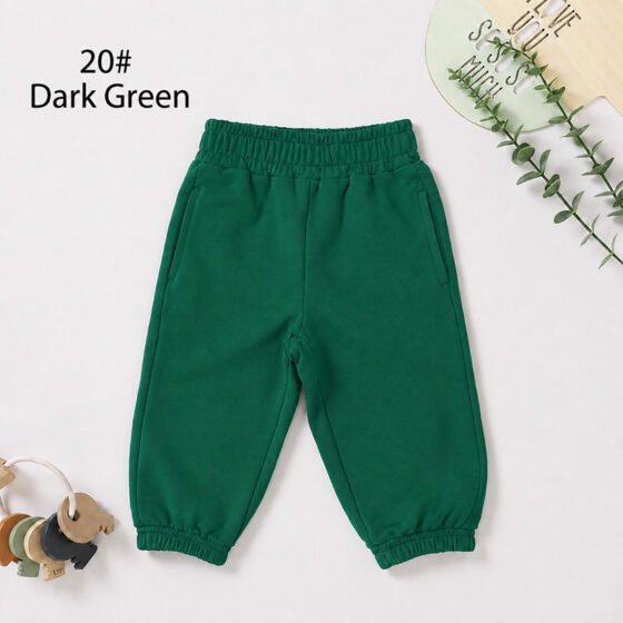 Wholesale organic cotton french terry kids jogger pants joggers dark green