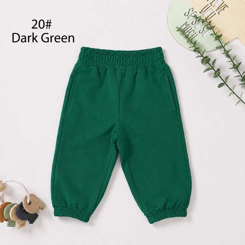 Wholesale organic cotton french terry kids jogger pants joggers dark green