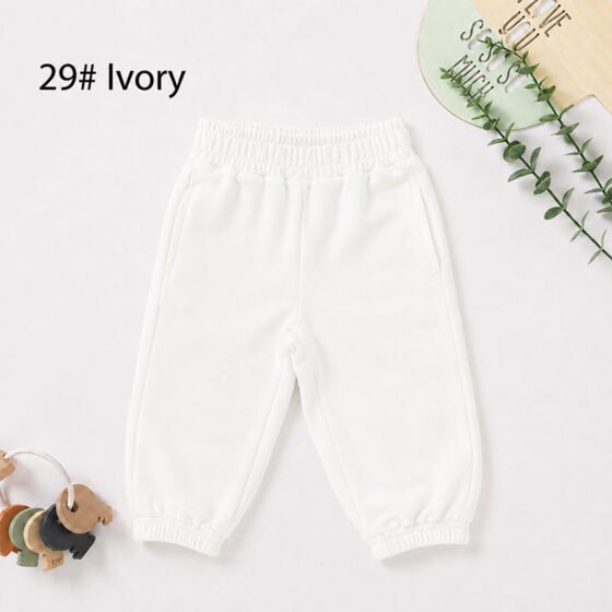 Wholesale organic cotton french terry kids jogger pants joggers ivory white