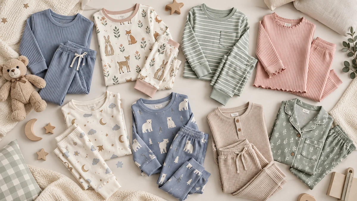 Kids pajama 2027 sleepwear range flat lay