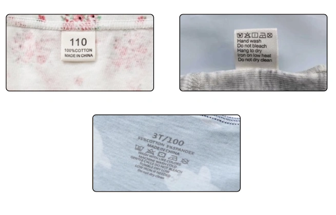 Custom kidswear labels including woven brand labels, printed care labels and size labels for OEM and private label orders