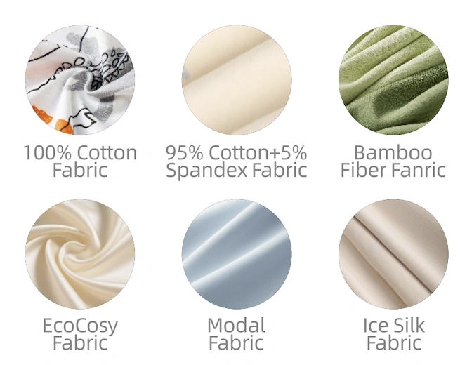 Six kidswear fabric options for OEM production: cotton, cotton spandex, bamboo viscose, EcoCosy, modal and ice silk