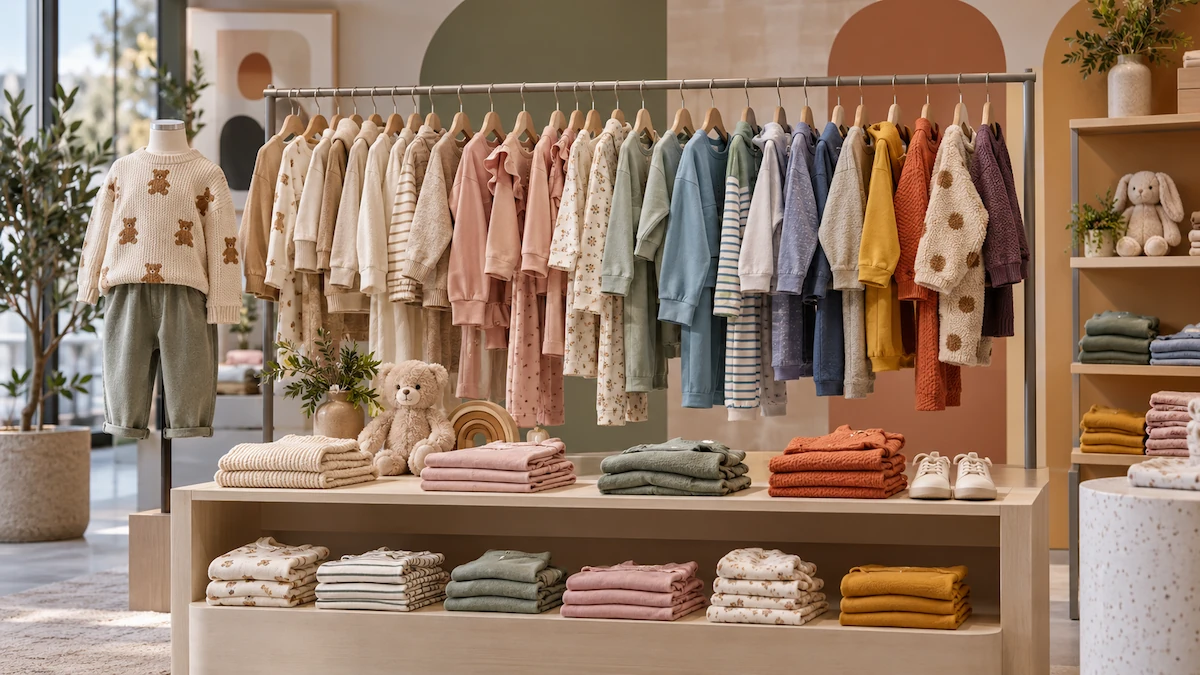 2027 kidswear collection on display in the showroom