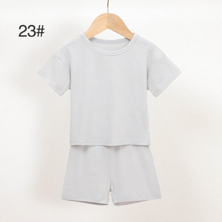Light gray bamboo baby pajama set 23 with crew neck shirt and matching shorts