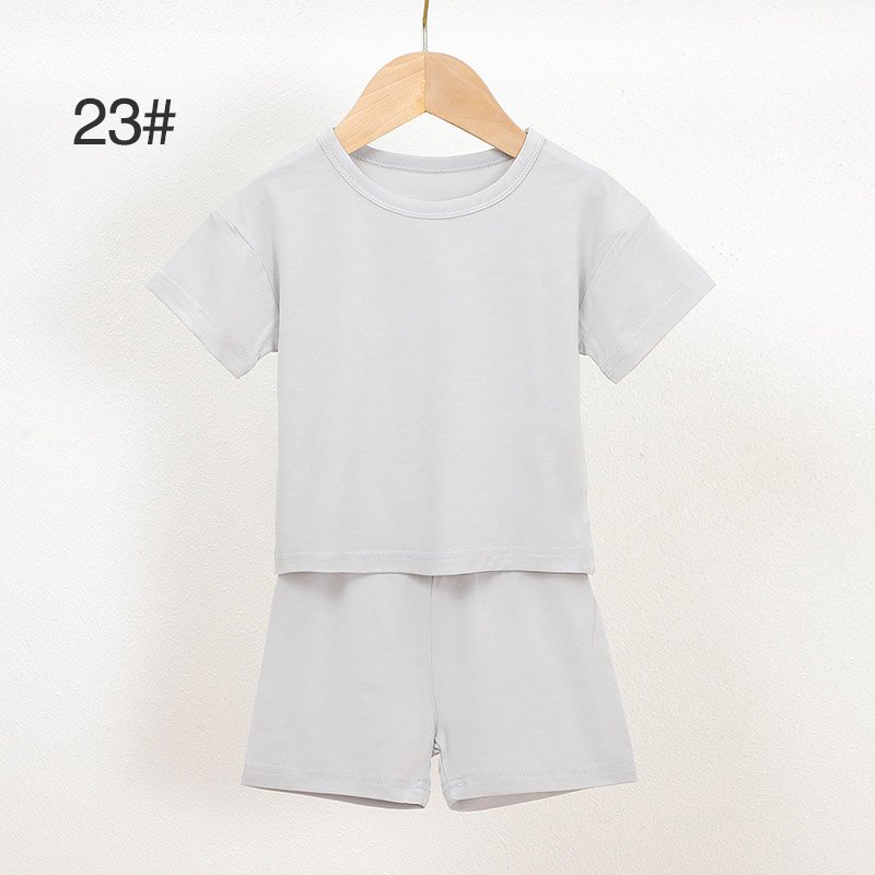 Light gray bamboo baby pajama set 23 with crew neck shirt and matching shorts