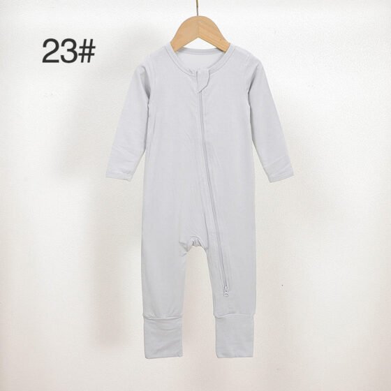 Light gray bamboo baby romper color 23 with long sleeves and full front zipper