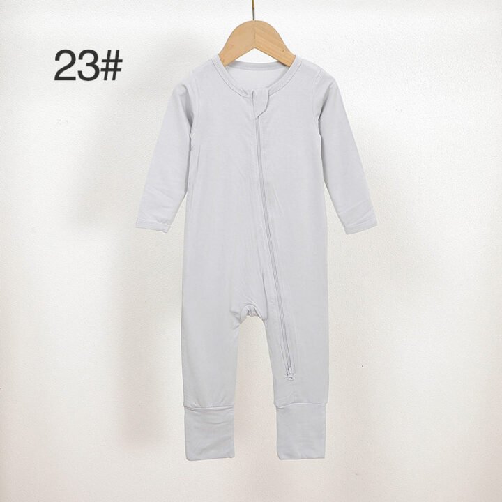 Light gray bamboo baby romper color 23 with long sleeves and full front zipper