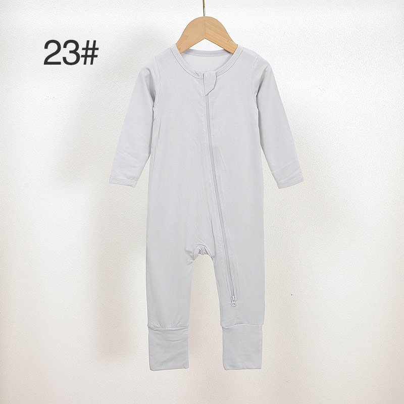Light gray bamboo baby romper color 23 with long sleeves and full front zipper