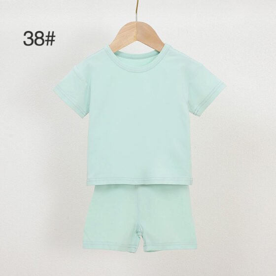 Mint bamboo baby pajama set 38 with crew neck shirt and matching shorts
