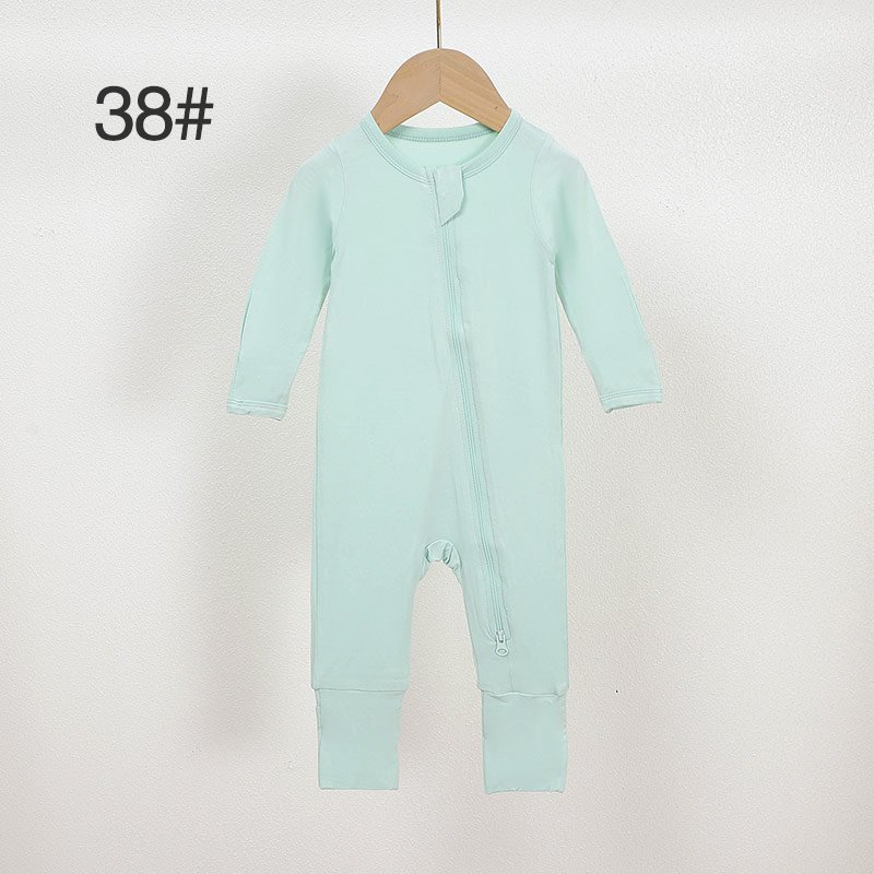 Mint green bamboo baby romper color 38 with front zipper and stretch cuffs