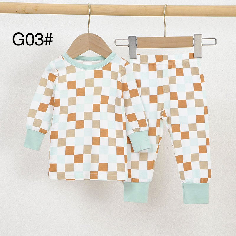 Mint and warm beige checkered bamboo baby pajamas set with matching pants