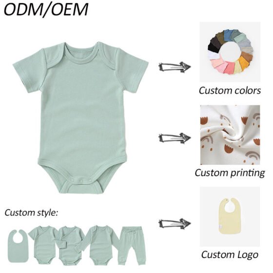 Wholesale organic cotton baby lap shoulder romper manufacturing