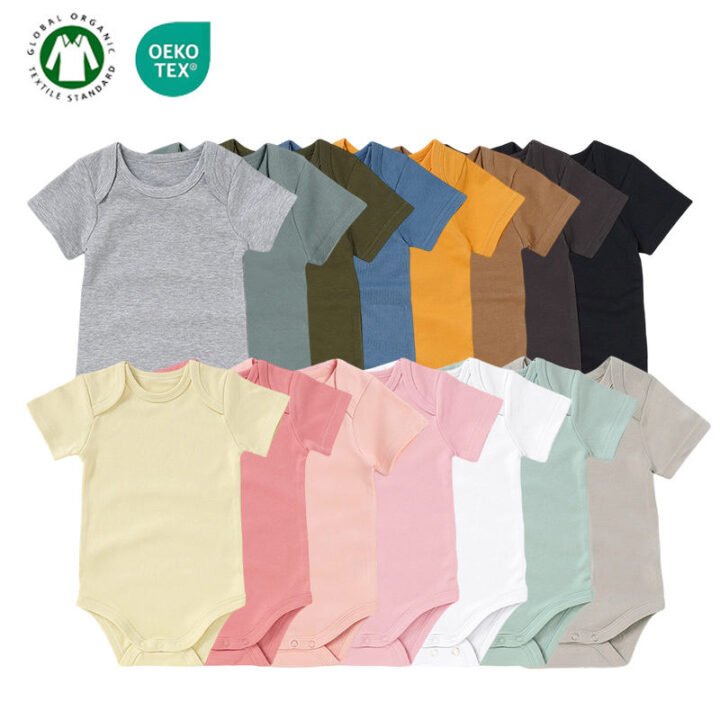 Organic cotton baby short sleeve romper in various colors