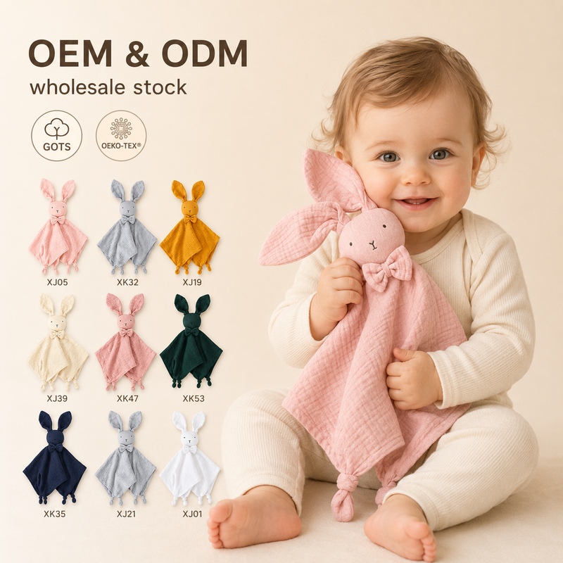 Organic cotton muslin bunny lovey security blanket in a range of colours