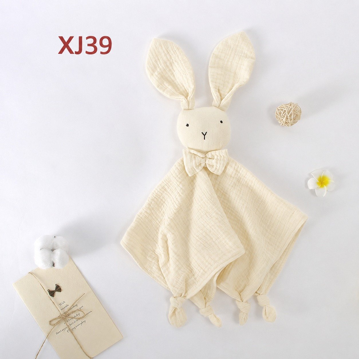 Wholesale cream organic muslin baby bunny lovey security blanket