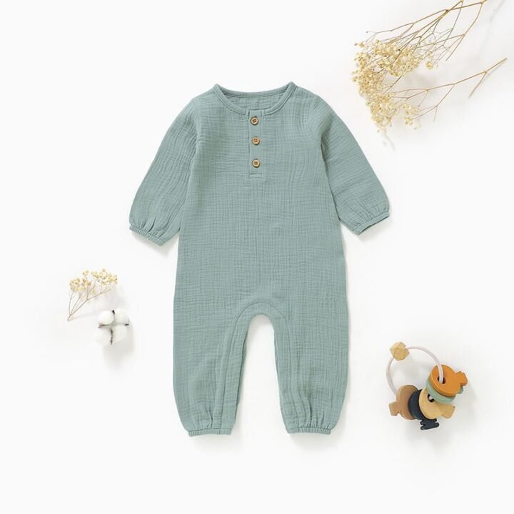 Wholesale organic cotton muslin baby romper beryl green