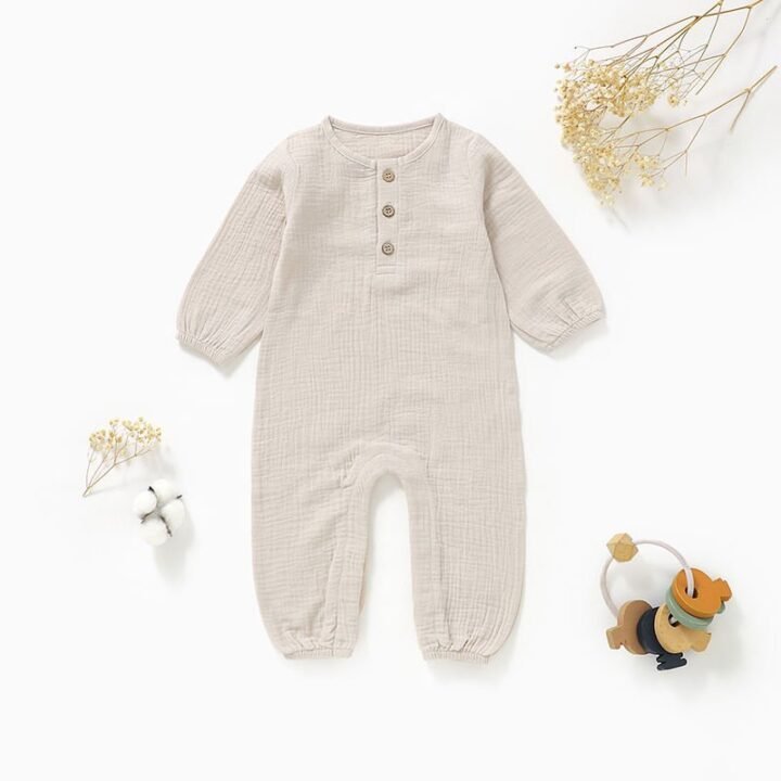 Wholesale organic cotton muslin baby romper khaki