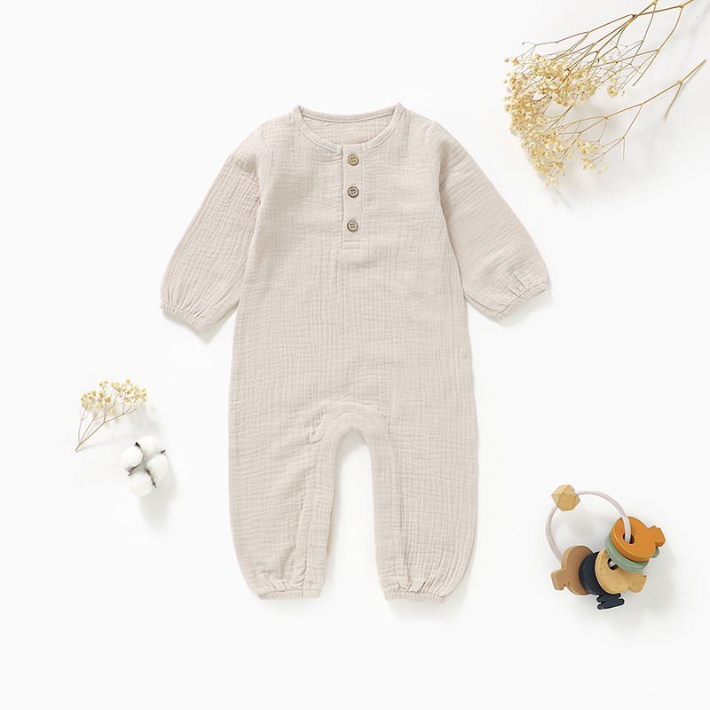 Wholesale organic cotton muslin baby romper khaki