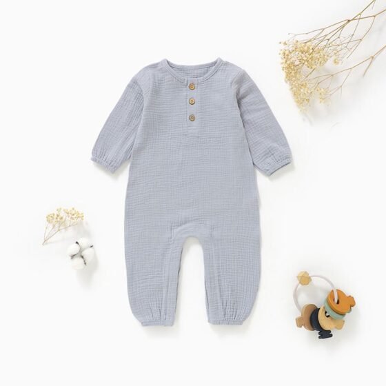Wholesale organic cotton muslin baby romper light gray
