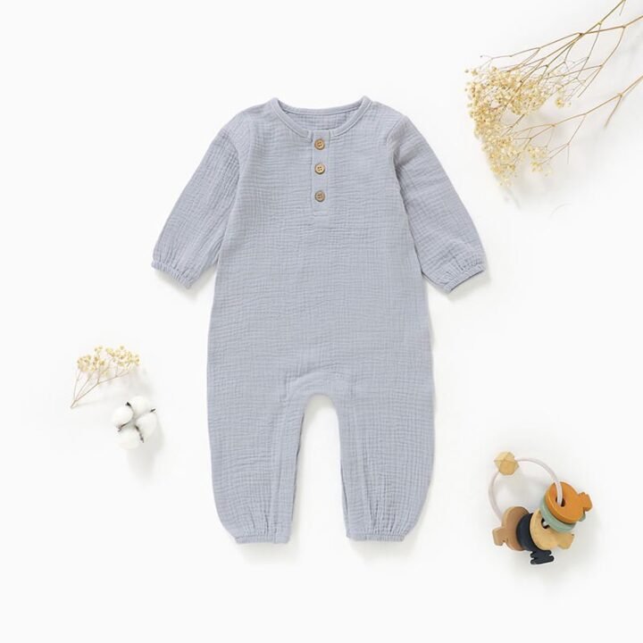 Wholesale organic cotton muslin baby romper light gray