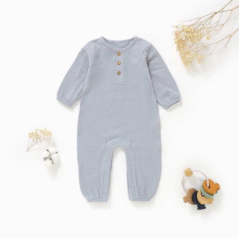 Wholesale organic cotton muslin baby romper light gray