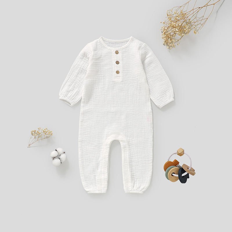 Wholesale organic cotton muslin baby romper natural white