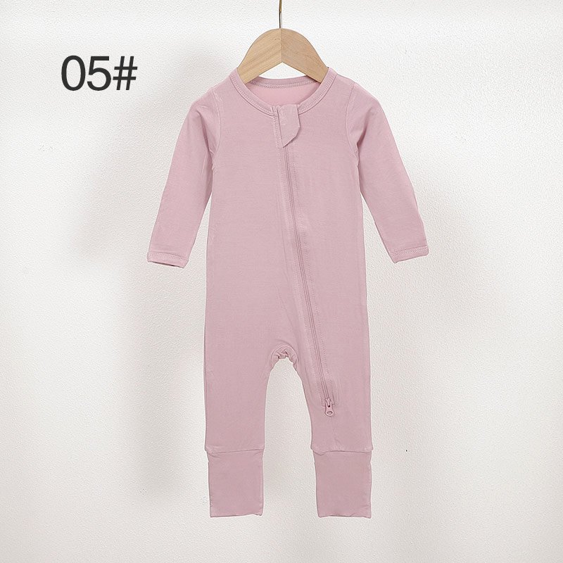 Soft pink bamboo baby romper color 05 with long sleeves and two-way front zipper