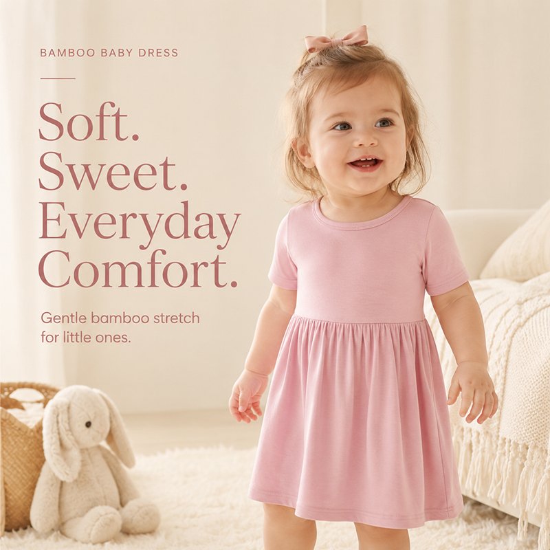 Toddler wearing a soft pink viscose from bamboo short sleeve everyday dress