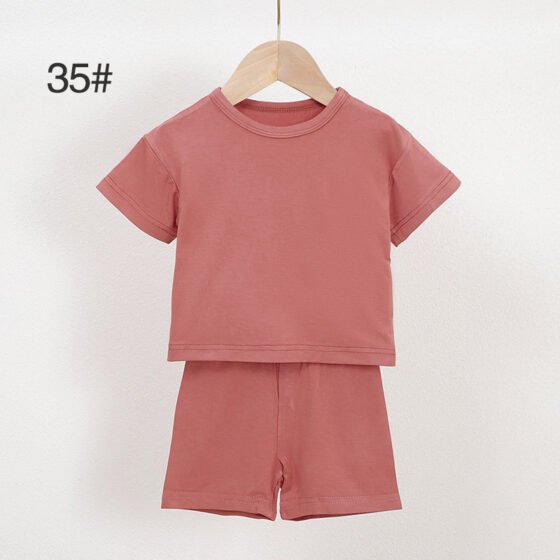 Rose bamboo baby pajama set 35 with short sleeve shirt and elastic waist shorts