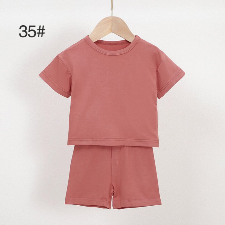 Rose bamboo baby pajama set 35 with short sleeve shirt and elastic waist shorts