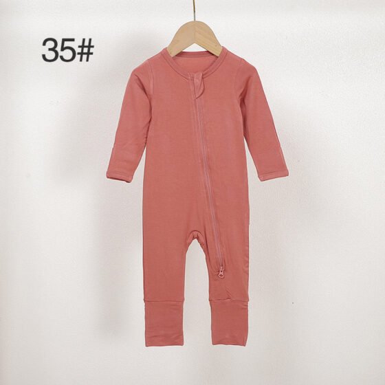 Rose pink bamboo baby romper color 35 with long sleeves and full zipper construction