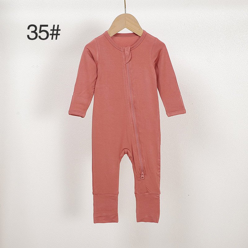 Rose pink bamboo baby romper color 35 with long sleeves and full zipper construction