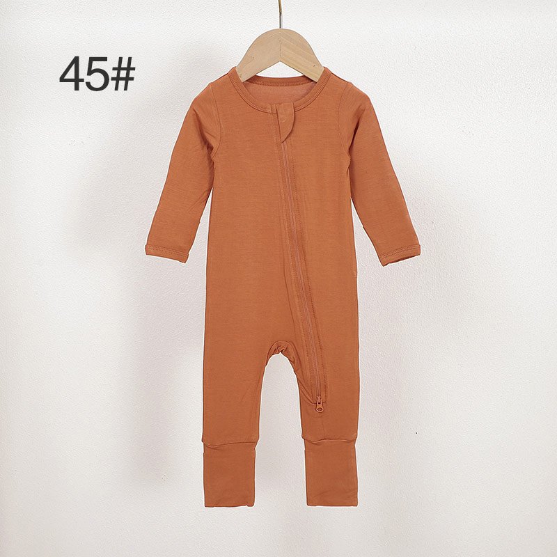 Rust brown bamboo baby romper color 45 with long sleeves front zipper and cuffs