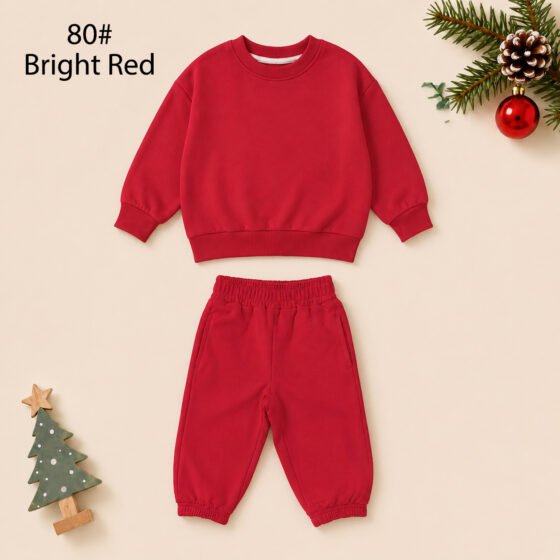 Wholesale kids french terry sweatsuit set bright red