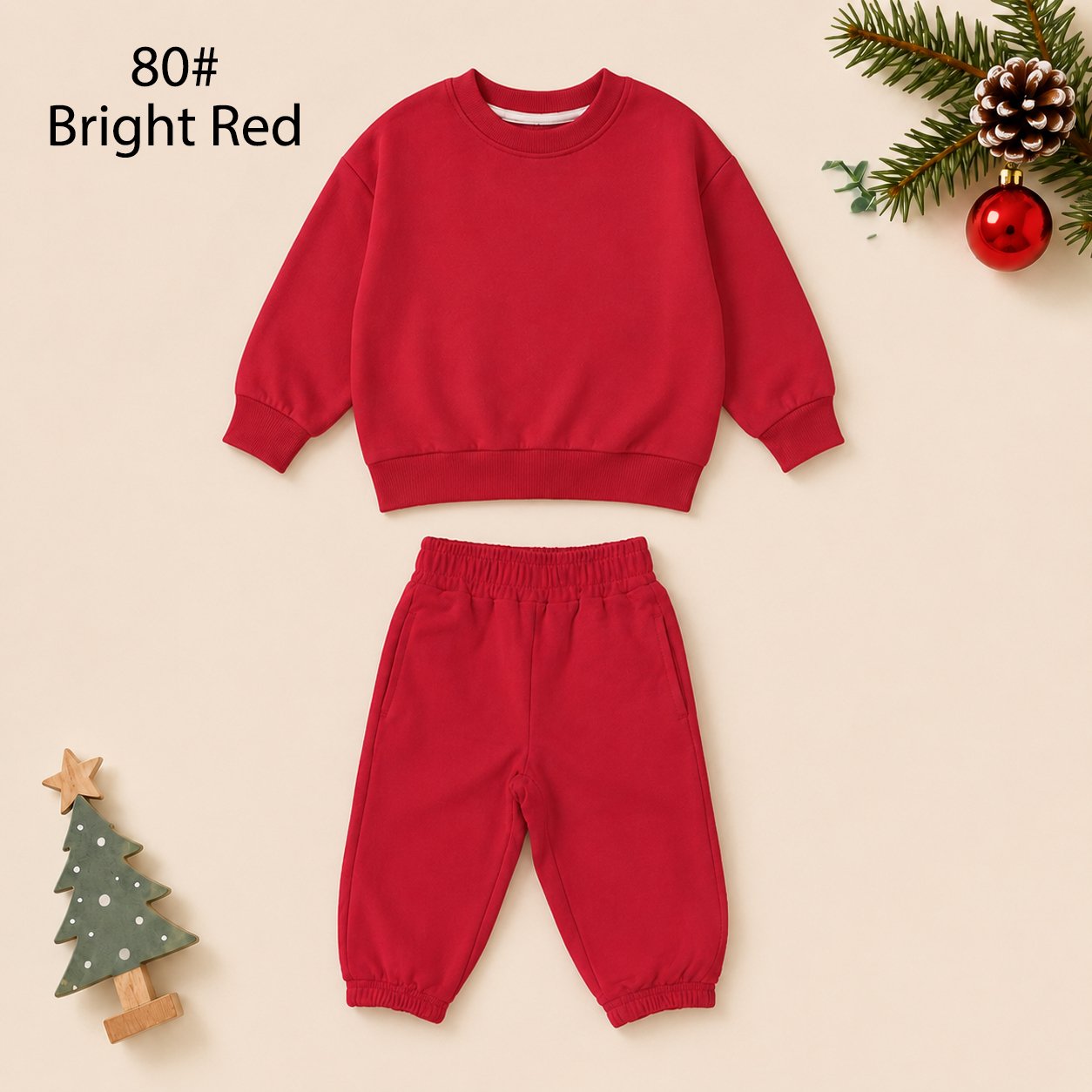 Wholesale kids french terry sweatsuit set bright red