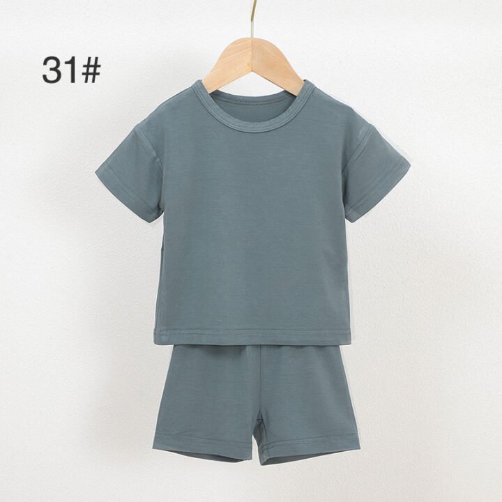 Slate blue bamboo baby pajama set 31 with short sleeve shirt and matching shorts