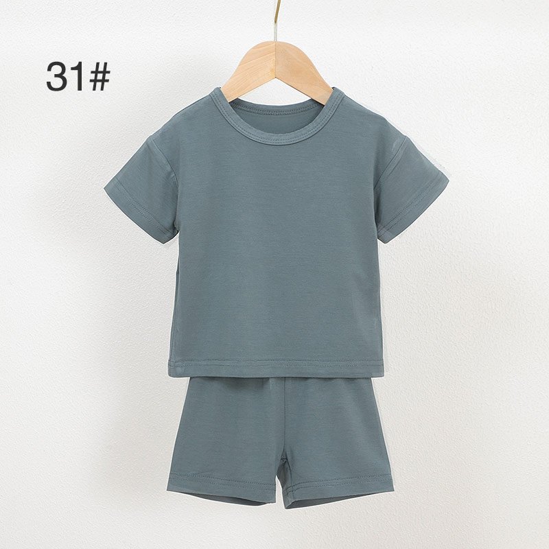 Slate blue bamboo baby pajama set 31 with short sleeve shirt and matching shorts