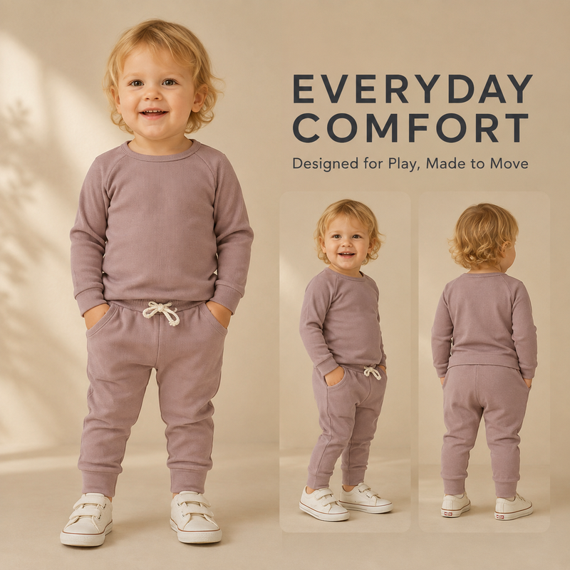 Toddler ribbed loungewear set in dusty mauve