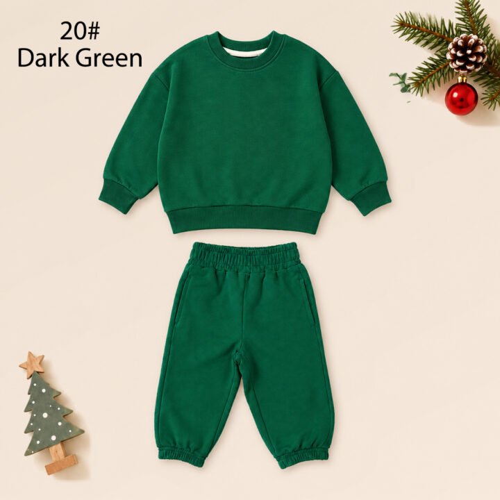 Wholesale kids french terry sweatsuit set dark green