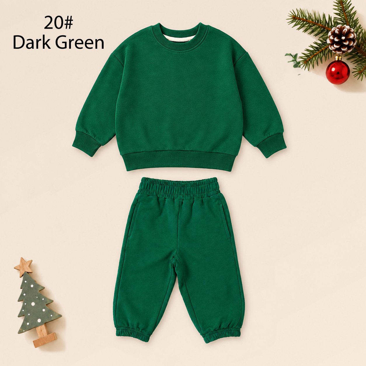 Wholesale kids french terry sweatsuit set dark green